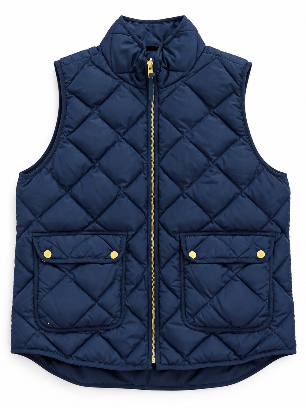 Woolrich Quilted Puffer Vest Women Large Navy Blue Down Fill Gold Zip